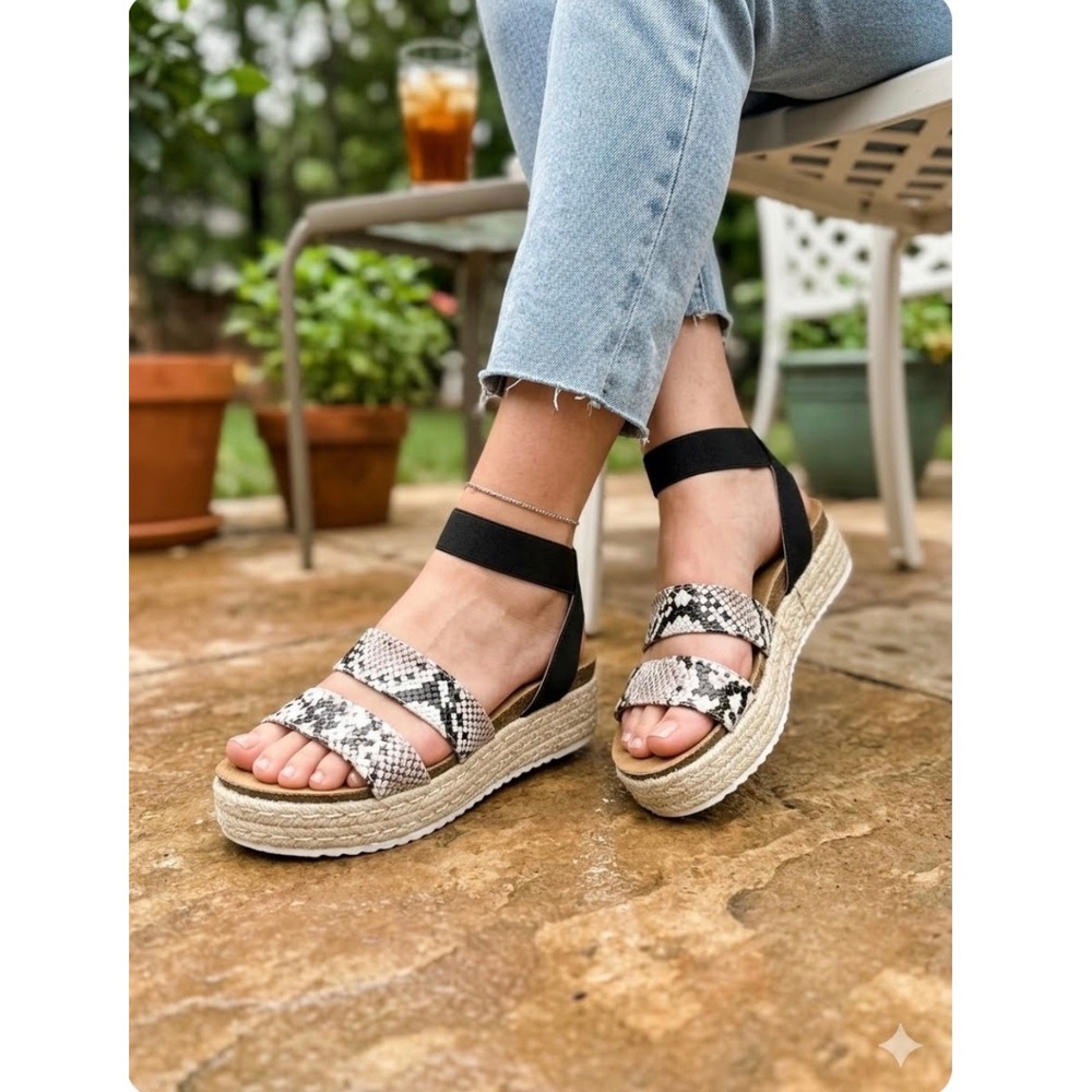 Yoki Platform Espadrille Strappy Sandals Slingback 8 Snakeskin Chunky Boho Chic